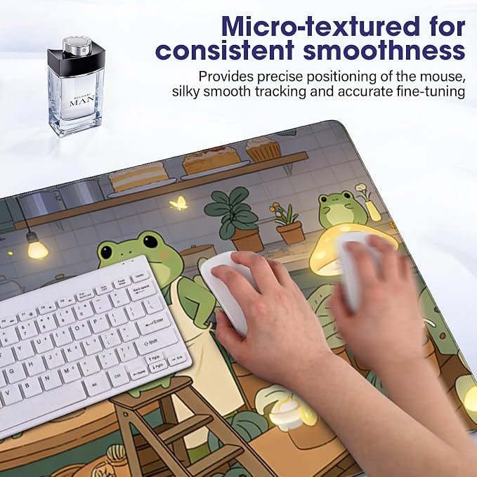 Large Extended Mouse Pad with Stitched Edges 35.4"x15.7" - Waterproof Desk Mat, Non-Slip Rubber Base for All-Desk Coverage, Perfect for Gaming Office Home, Frog02
