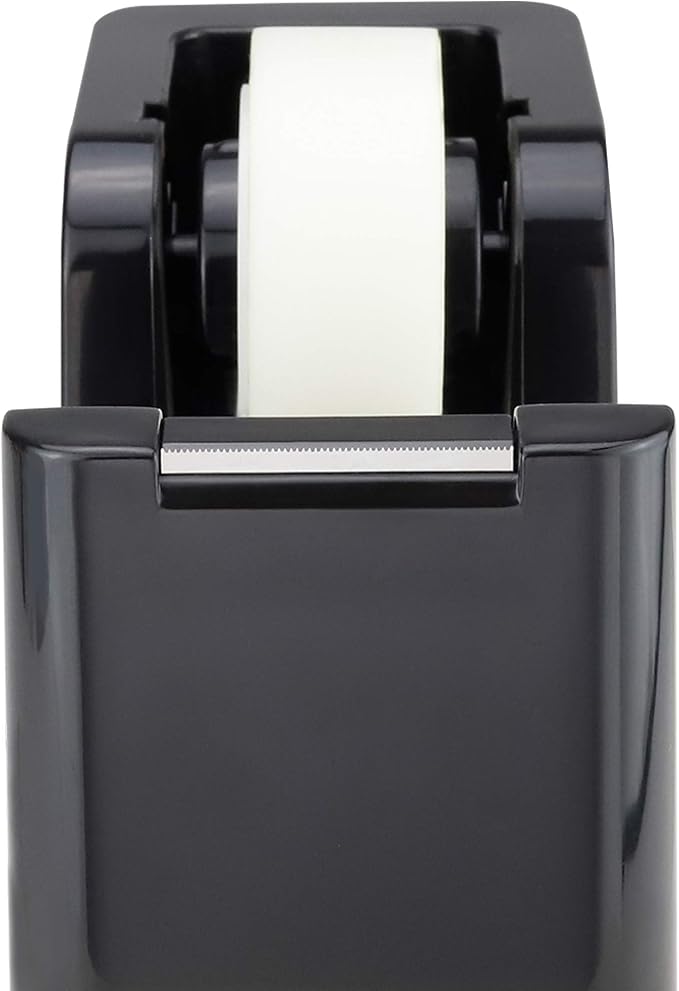 ABEL SimpleWork Desktop Tape Dispenser, Black, 1 in Core, Non-Skid Weighted Base, Tape Cutter for Office, Home, School, and Crafts