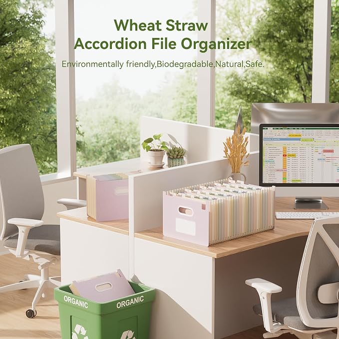 EcoStash 26 Pockets Accordion File Organizer, Upright&Open Top | Wheat Straw, 100% BPA Free, A-Z Bill Receipt Organizer, Letter/A4 Size for School Home Office Hospital- Lavender Purple
