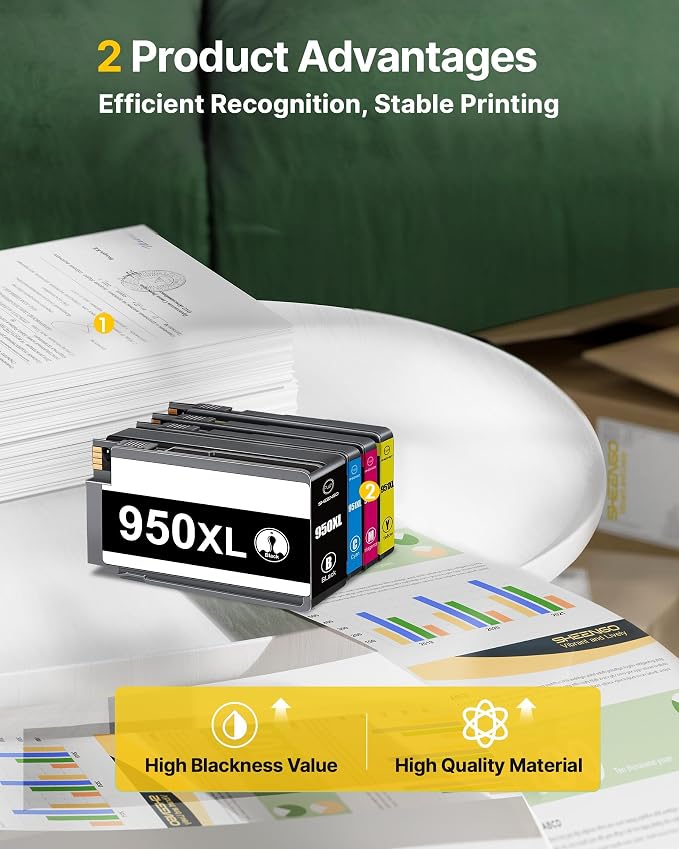 Replacements for HP 950XL 951XL Ink Cartridges Combo Pack 4-Pack | Compatible for HP 950 951 Ink for HP OfficeJet Pro 8600 8610 8630 8620 8615 8625 8100 276DW 251DW Printer