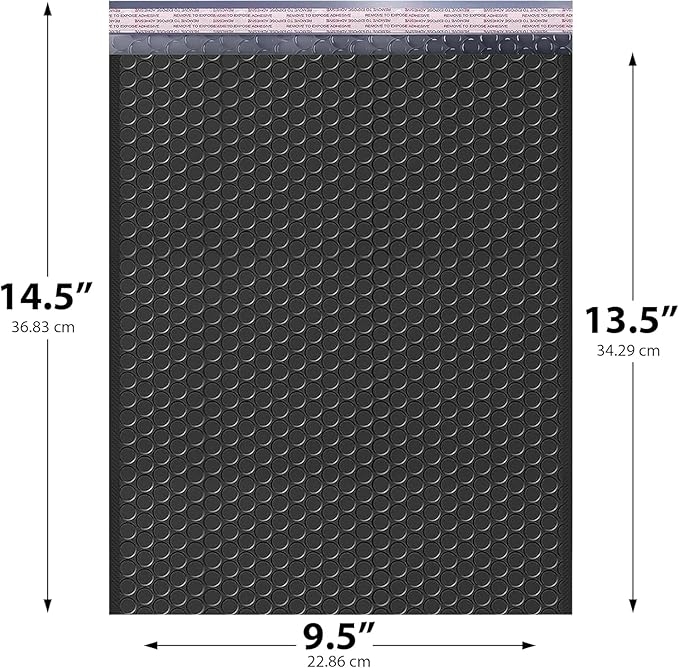 Black Large Poly Bubble Mailers 9.5x14.5 inch #4 | Self Seal Padded Envelopes Cushioned Bubble Mailer | Usable Size 9.5x13.5 | WaterProof | Lightweight mailing Shipping Bags | 100 Pack Bulk