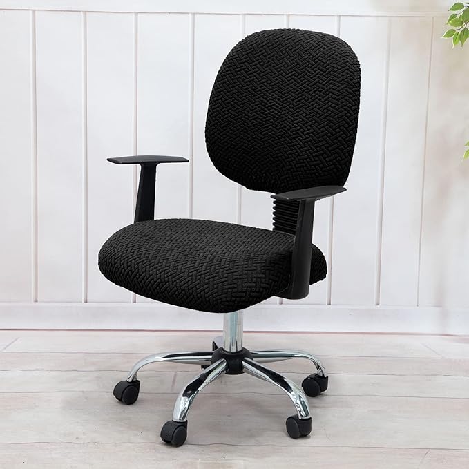 MIFXIN Office Chair Cover Stretch Elastic Slipcovers 2 Piece Jacquard Computer Chair Backrest Cover & Seat Cover Furniture Protector for Home Office, Only Covers, NO Chair (Black)