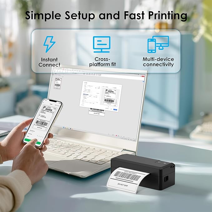 Shipping Thermal Label Printer, 4x6 Portable Label Printer, Bluetooth Label Maker for Small Business, Support iPhone,Android,Windows,Mac,Chromebook,Works with USPS, Etsy,Shopify&More, Black