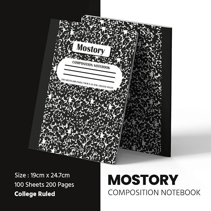 MOSTORY Pack of 5 Composition Notebook - College Ruled 200 Pages (100 Sheets), Size 7.5" x 9.75", Bulk School Supplies, Office, Bulk Notebooks for School, Writing Journal Notebook with Lined Paper