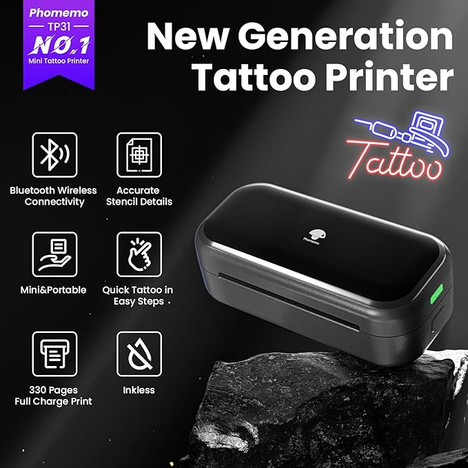 Phomemo TP31 Mini Tattoo Stencil Printer,Bluetooth Tattoo Printer with 30pcs Transfer Paper,Tattoo Machines Printers for Tattoo Beginners & Artists Temporary Tattoo Maker