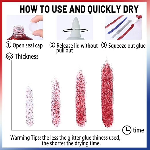 Matio Glitter Glue, 4 Pack Glitter Liquid Glue Non-Toxic Washable 6 FL OZ Each Bottle Assorted Color Glue Stick Red Blue Silver Wine Red Gel Pen for DIY Slime Craft,Painting Art,Christmas Decor Supply