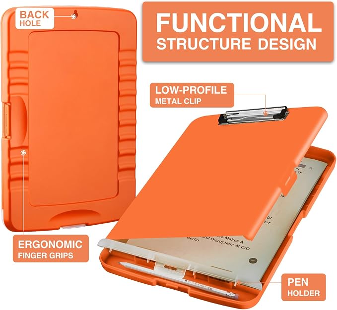 Sooez Clipboard with Storage, Clip Board 8.5 x 11 with Pen Holder, Plastic Organization Case Box for Letter Legal A4 Size Paper, Low Profile Clip, Nurses Teachers Must Haves, School & Office Supplies