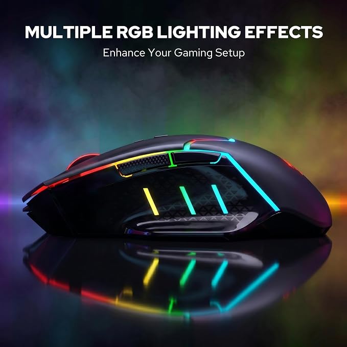 Redragon M690 MAX Wireless RGB Gaming Mouse 12800 DPI Remapping Keys | Cable-Free 0 Delay, Redefine Keybinding Macro, Vibing Backlight, Ergonomic Grip Body Comfort