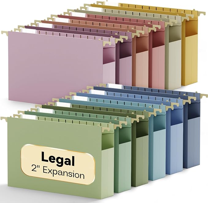 Legal Size Hanging File Folders Extra Capacity,12 Pack Plastic 2" Expandable Hang Folder with Tabs,Hanging File Organizer for File Frame/File Box/File Drawers,Sturdy Folders for Filing Cabinet