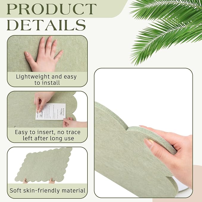 Mooliwe Scalloped Felt Bulletin Cork Board Foldable Sage Green 24 * 18 Inch | 2' x 1.5' Trifold, Self Adhesive, Picture Vision Board, Cork Alternative for Wall, Pin Bulletin Decorative for Office Bedroom