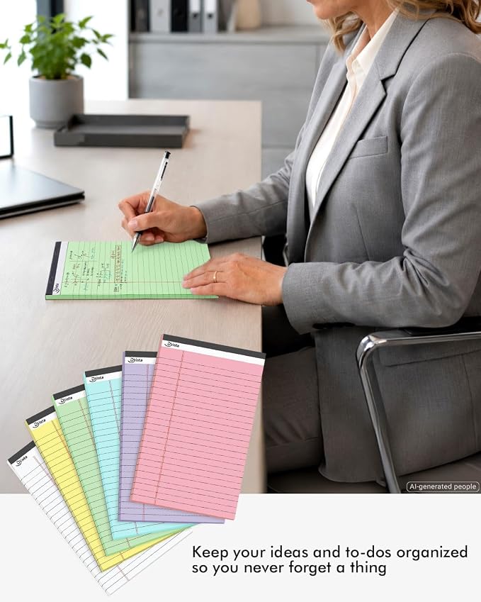 Dynta 24pcs Small Legal Pads 5x8 Note Pads for Writing | Office Supplies, Multicolor, 80GSM Heavyweight Paper, 45 Sheets Per Notepad, Perforated