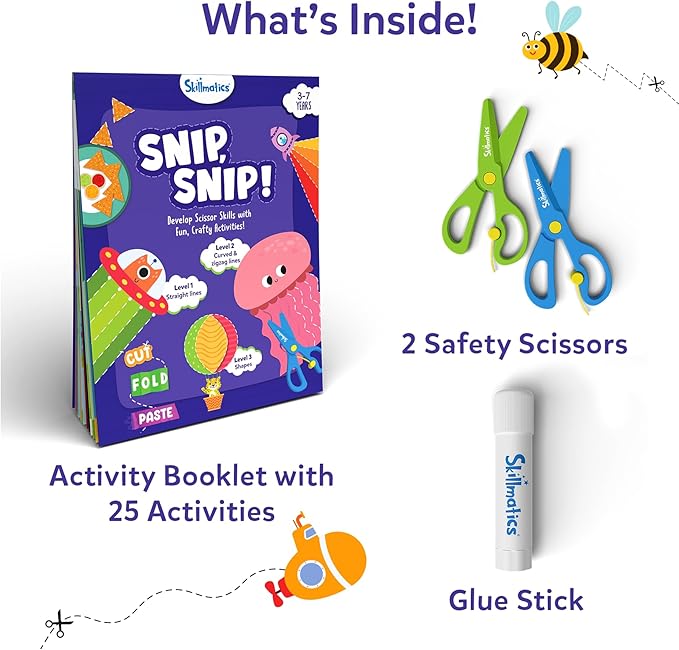 Skillmatics Scissor Skills Activity Book - Snip Snip, Easter Basket Stuffers, 25 Fun Cutting & Creative Activities for Toddlers, 2 Child-Safe Scissors, Felt Craft Kit, Gift for Kids Ages 3, 4, 5, 6, 7