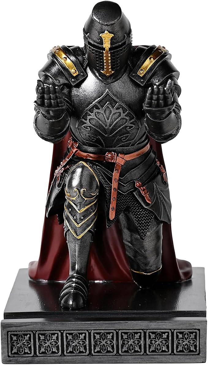 Medieval Templar Vanguard Officer Knight Pen Holder Desk Organizers Iron | Pencil Stand Paperweight Desktop Decoration Accessories Cell Phone Stand with a Fancy Sword for Medieval Warrior Enthusiast
