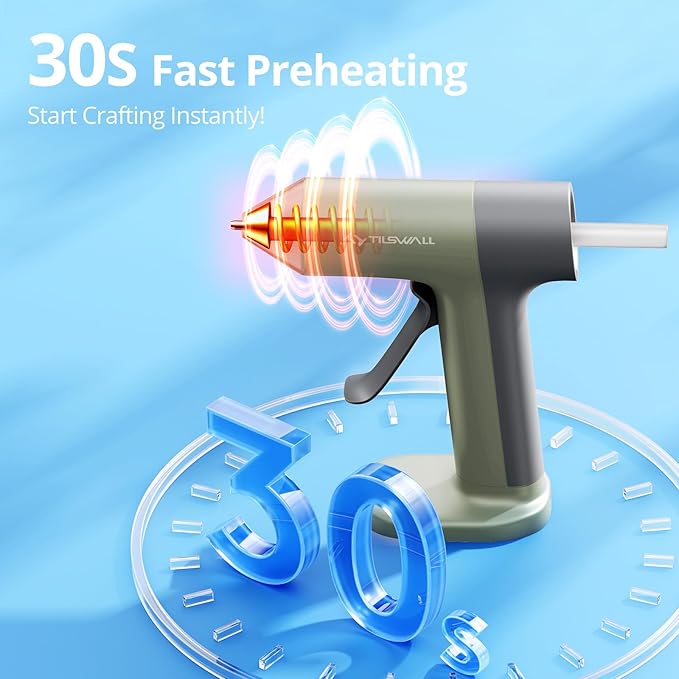 Tilswall 4V Glue Gun, Hot Glue Gun Cordless with Rapid 30s Preheat, 2000mAh Type-C Rechargeable, and 20 Glue Sticks, Anti-drip Nozzle, Auto Shut-Off, Ideal for Crafting - Green