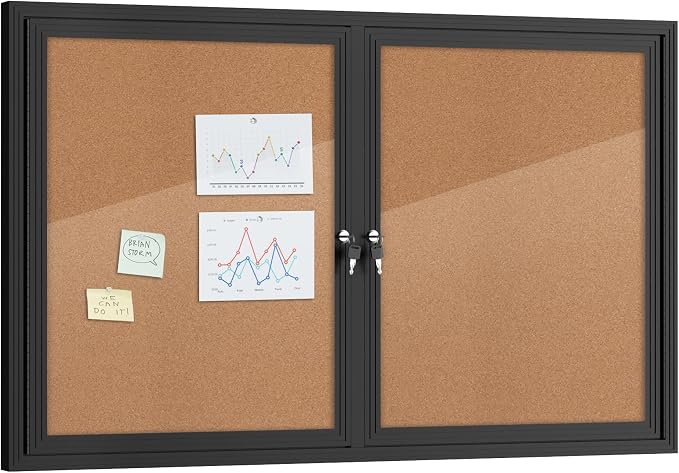 Mifuro 48"x30" Enclosed Bulletin Board, Outdoor Lockable Weather-Resistant Aluminum Cork Noticeboard for School & Office, Black Frame w/Cork