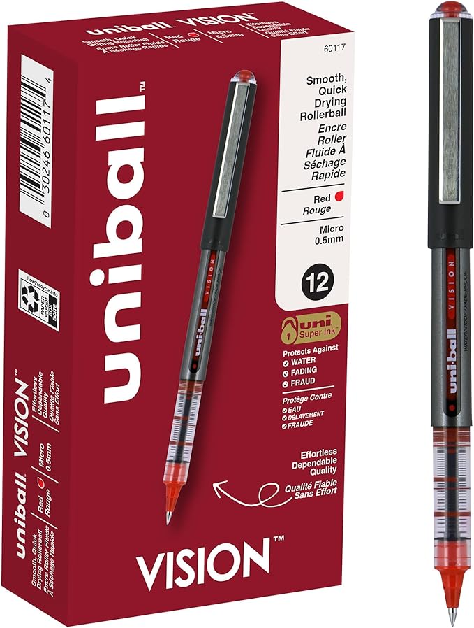 uniball Vision Rollerball Pen, Micro Point (0.5mm), Red