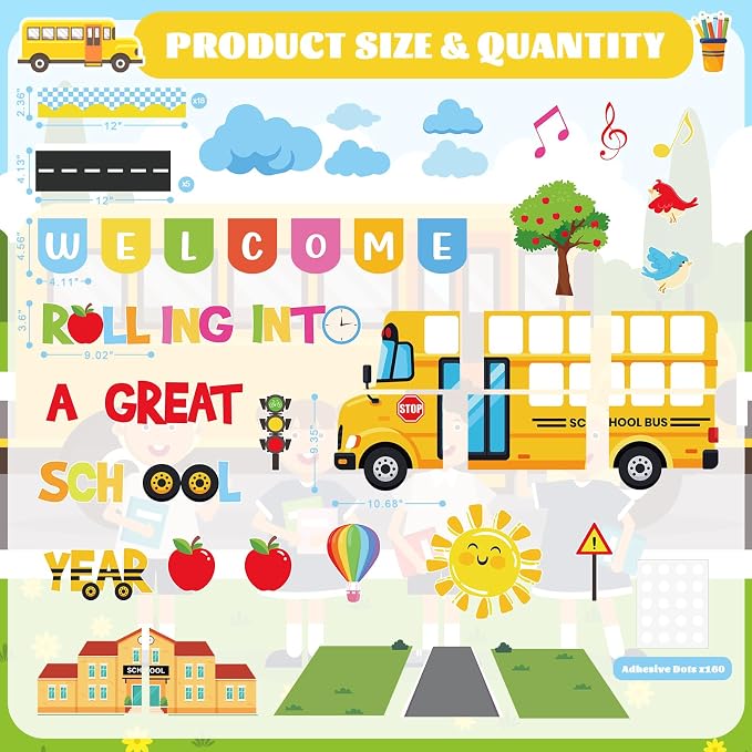 66Pcs Welcome Back to School Bulletin Board Decorations Set, School Bus Cutouts Yellow Bus Bulletin Board DIY Photo Crafts for Classroom Teacher Supplies Office Door Wall Decor
