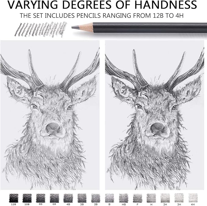 MARKART Professional Drawing Sketching Pencil Set - 14 Pieces,Graphite,(12B - 4H), Ideal for Drawing Art, Sketching, Shading, Artist Pencils for Beginners & Pro Artists
