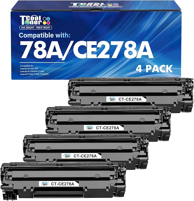 78A CE278A Black Toner Cartridge for HP LaserJet M1536dnf P1606dn P1566 | Compatible for HP 78A Toner Cartridge LaserJet P1606dn 1536dnf MFP M1536dnf 1606dn P1606 P1566 P1560 Printer Ink 4-Pack