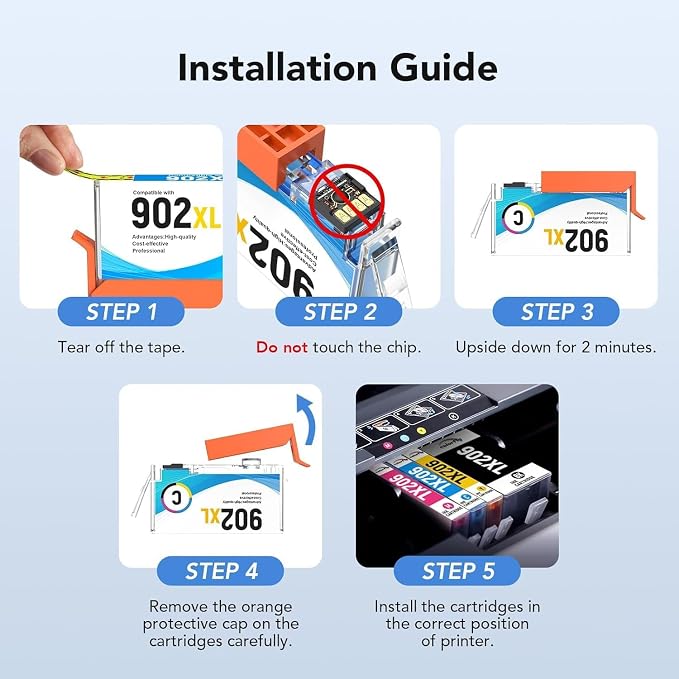 colorfly 902XL Ink Cartridges Combo Pack Replacement for HP902XL (4-Pack) | Works with Officejet Pro 6978 6968 6974 6975 6960 Officejet 6951 6954 6956 6958 Printers