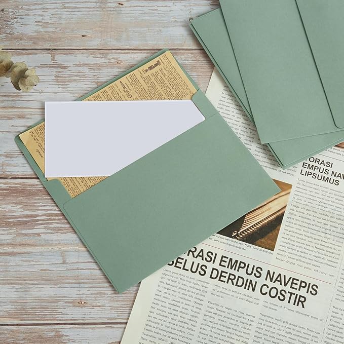 50 Pack 5 x 7 Envelopes Colored Self Seal for Wedding, Party Invitations, Greeting Cards, Announcements, Photos, 5.24 x 7.21 Inches (Sage Green)