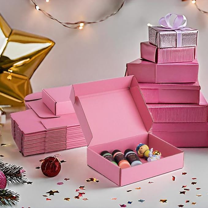 9x6x2 inch Pink Shipping Boxes for Small Business- Set of 25 | Sturdy ECT 32 Corrugated Cardboard Mailer Boxes, Easy Assemble for Packaging, Mailing, Gift