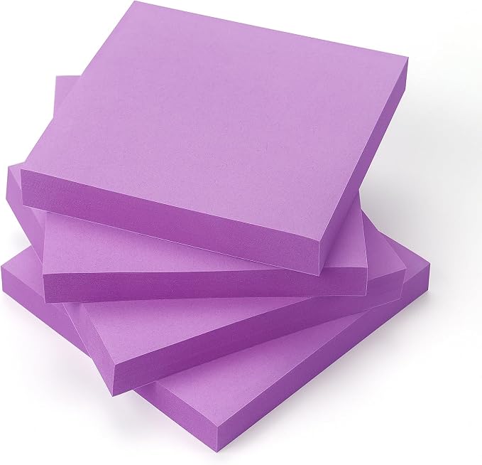 Sticky Notes 3x3 Pop Up with Bright Colors (Purple), 4 Pads 90 Sheets/Pad | Bright Purple Pop Up Self-Stick Notes Pads, 360 Sheets Total, Perfect for Daily Reminders, Study Notes, and Office Memos