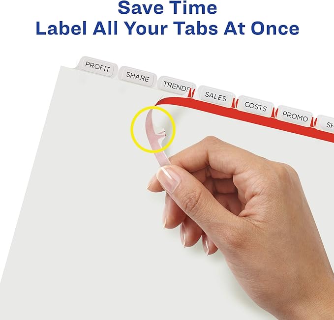 Avery 8 Tab Dividers for 3 Ring Binder, Easy Print & Apply Clear Label Strip, Index Maker Customizable White Tabs, 5 Sets (11437)