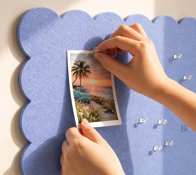 Scalloped Felt Bulletin Board 36 x 24 Inches (Blue Gray) | Large Decorative Vision Board for Wall, Office Memo & Photo Display for Home, Study & Dorm
