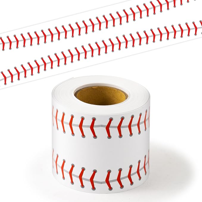 BeYumi Baseball Sport Border Trim - 65ft Back to School Baseball Patterned Straight Rolled Border Trim Red White Ball Sport Theme Bulletin Board Set Party School Classroom Chalkboard Wall Decoration