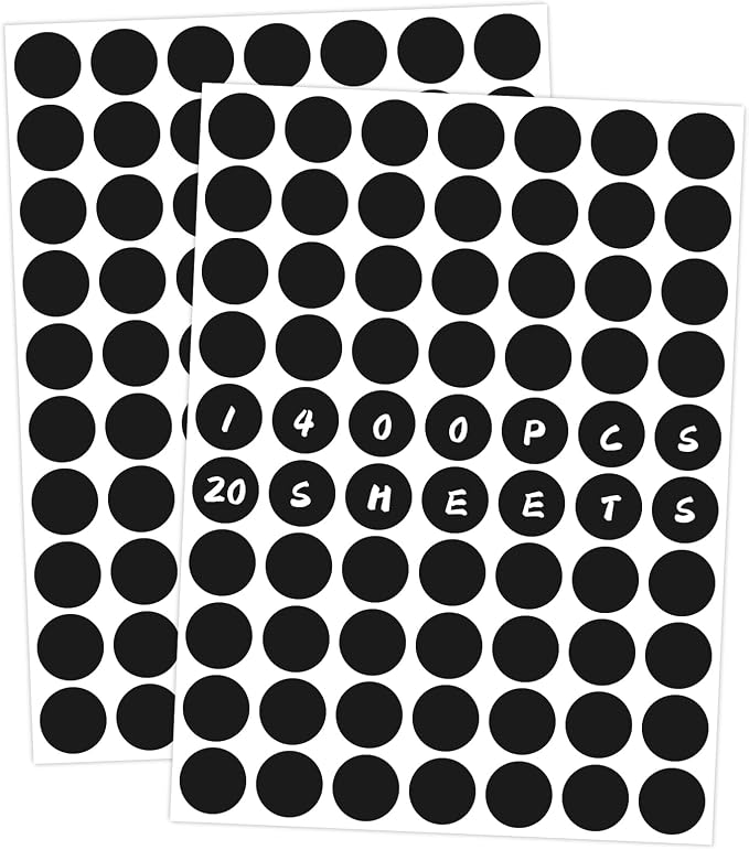 1400 PCS Black Circle Dot Stickers 3/4" Round Coding Label | Used for manual labor in kindergartens, garage yard price sales, organizing activity color groups,marking spice bottles