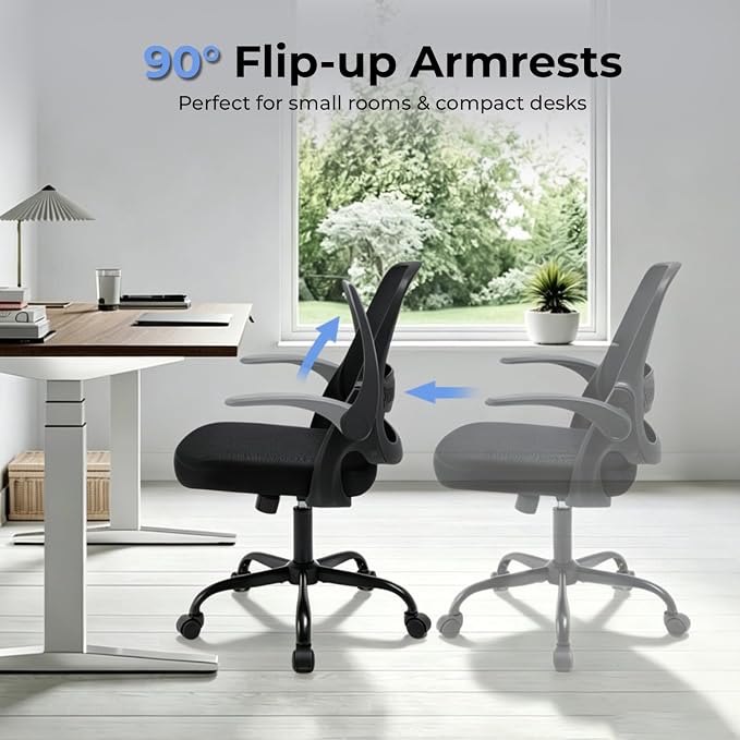 amseatec Mesh Office Chair, Ergonomic Home Office Chair with Flip-Up Arms | Breathable Mesh Back & 3" cushion. BIFMA Certified. 90-110° Rocking. Supports 300 lbs.