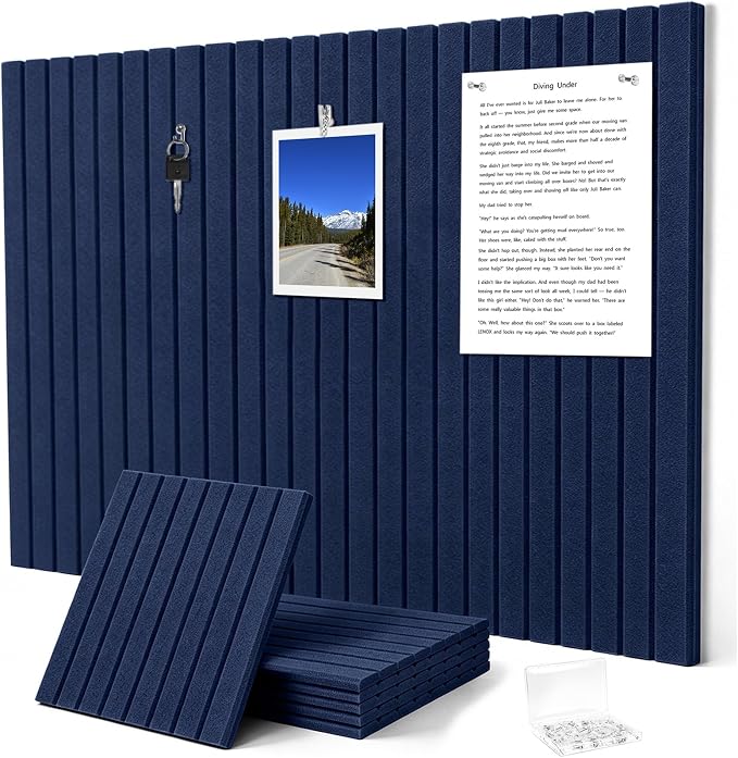 0.47" Thick Felt Pin Board 36"x24" Large Cork Board Alternative 6 Pack 11.81"x11.81"Felt Bulletin Board Wall Tiles Notice Board with 30 Pushpins for Home Office School(Fine-Dark Blue)