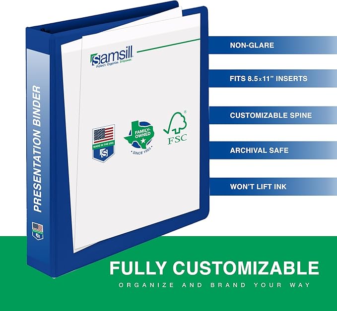 Samsill 2 Inch Document Storage Binder, Made in USA, FSC 100% Recycled Chipboard, Round Ring, 3 Ring Binder, Navy (Pack of 12)