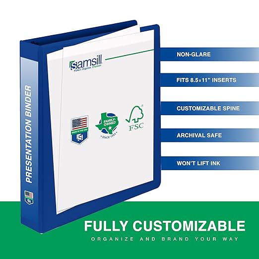 Samsill 2 Inch 3 Ring Binders,Made in USA,Economy Round Ring,Clear View Cover,425 Sheet Capacity - for School,Home,Office - Blue,(Pack of 12)