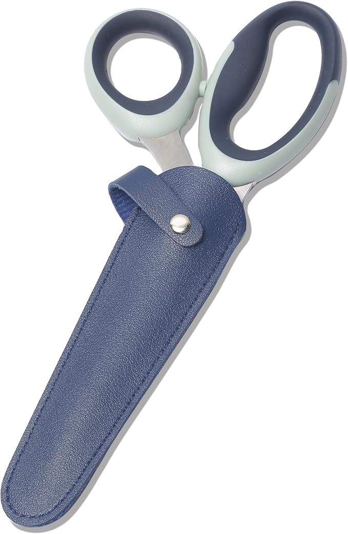 8.5" Multipurpose Heavy Duty Sharp Scissors, Blue With Cover | Soft Grip Handle, Suitable for Households, Offices and Arts and Crafts, Leather Protective Cover