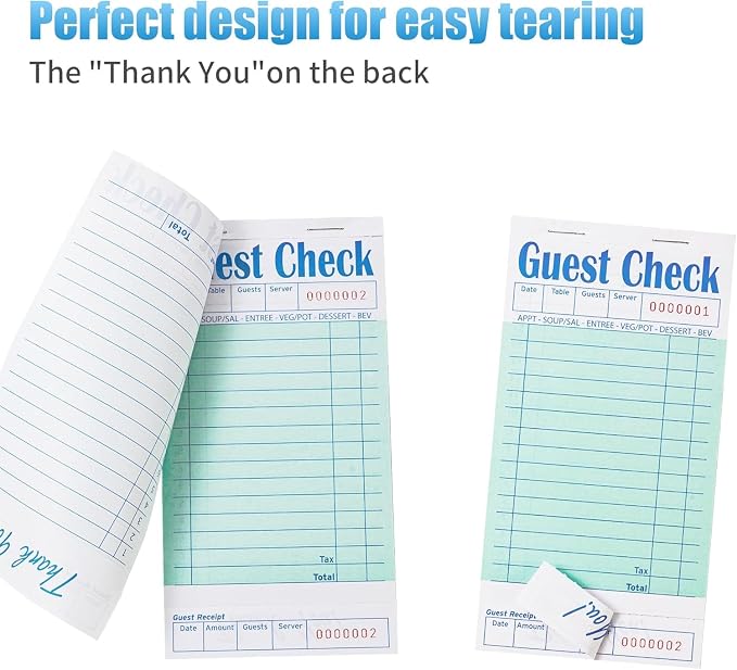 ZPARIK 20 Pack/1000 Tickets Guest Checks Books for Servers, Green | 50 Sheets Per Pack, Total 1000 Total Tickets; Durable Server Notepads for Cafes, Diners & Restaurant Staff