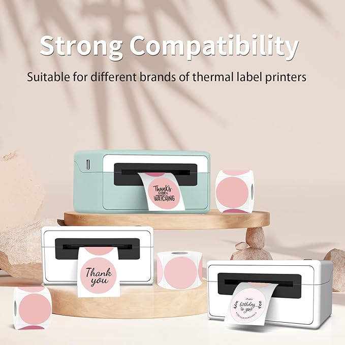 2 inch Round Thermal Label,Pink Circle Thermal Sticker Labels for Business and Home,Direct Thermal Printer Label for DIY Logo Design,Thanks Card,500 Labels/1 Roll