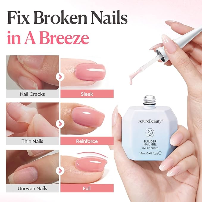 AZUREBEAUTY Builder Nail Gel, 18ml 7-in-1 Jelly Peach, Beginner Friendly, 30-Day Nail Strengthener Extension Glue, For Home Salon DIY & Gifts