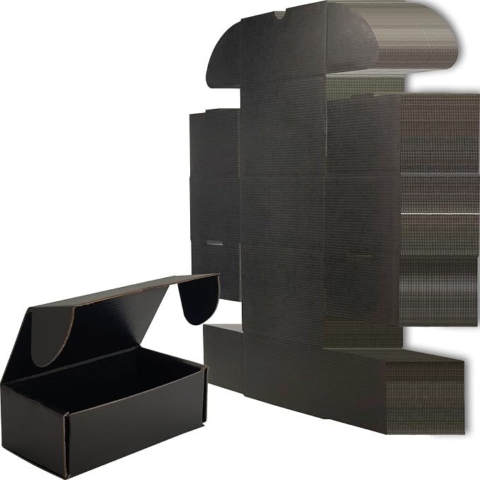 4x3x2 Shipping Boxes Set of 50, Black Mailer Corrugated Cardboard Box | for Packaging, Literature, Packing, Mailing, Storage, Small Business, Moving, Gift, Supplies, Quick Fold, Tab Locking