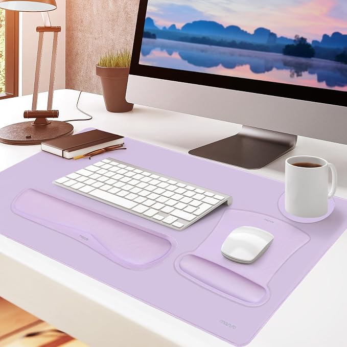 MOSISO Keyboard Mouse Pad Set, Large Gaming Mousepad&Keyboard Wrist Rest | Mouse Wrist Rest&Coaster, Ergonomic Non-Slip Mousepad&Easy Typing Cushion with Memory Foam for Home Office, Dusty Lilac
