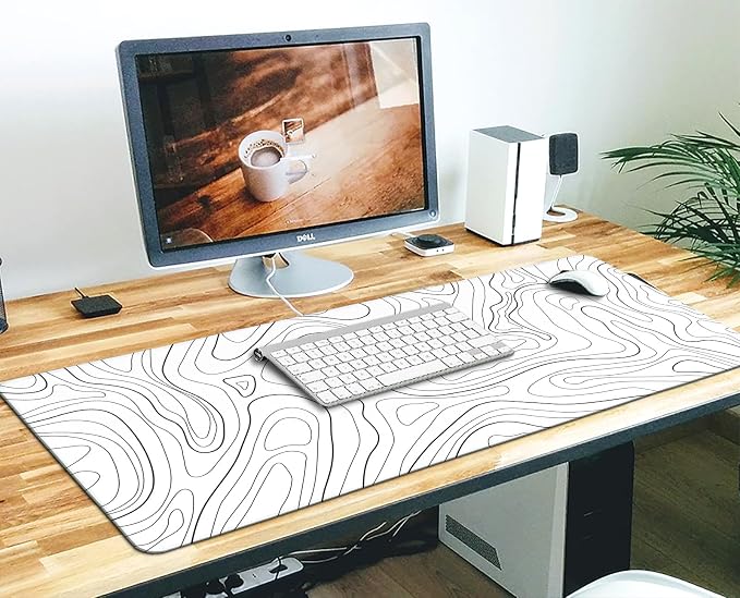 White Topographic Mouse Pad XXXL - Giant Full Desk Gaming Mat, Huge Keyboard Pad for Ultimate Battlestation & Room Setup