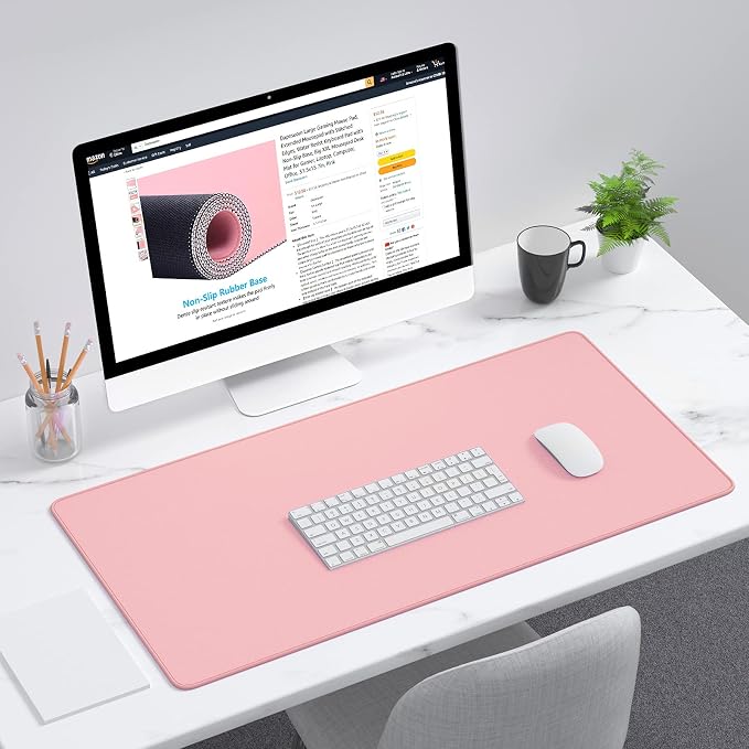 Dapesuom Large Gaming Mouse Pad, Extended Mouse Mat with Stitched Edges, Full Size Keyboard Pad with Non-Slip Base, Big XXL Computer Desk Mats for Gamer, Laptop, Office, 31.5 x 15.7in, Pink