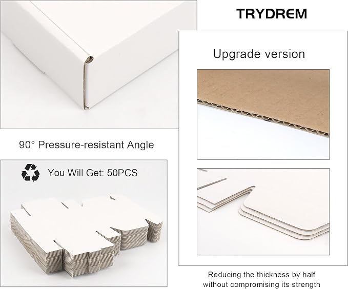White Shipping Boxes 6x4x1.6 in - Set of 50: Small Corrugated Cardboard Boxes - Shipping Boxes for Small Business
