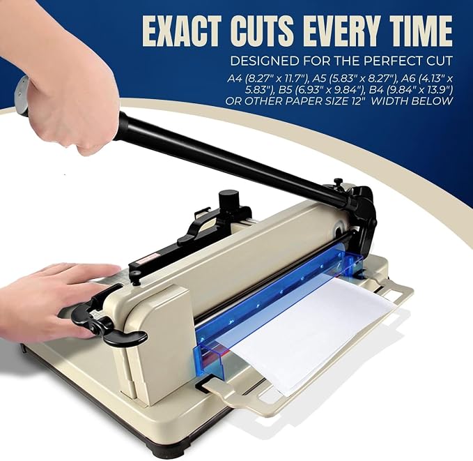 Flexzion Guillotine Paper Cutter 12" A4 Professional Industrial Heavy Duty Scrapbooking Metal Base Trimmer Machine 400 Sheet Capacity for Office Commercial Photocopy Printing Shop | Large Industrial Paper Cutter for A4 Stacks; Hardened Steel Blade for ...
