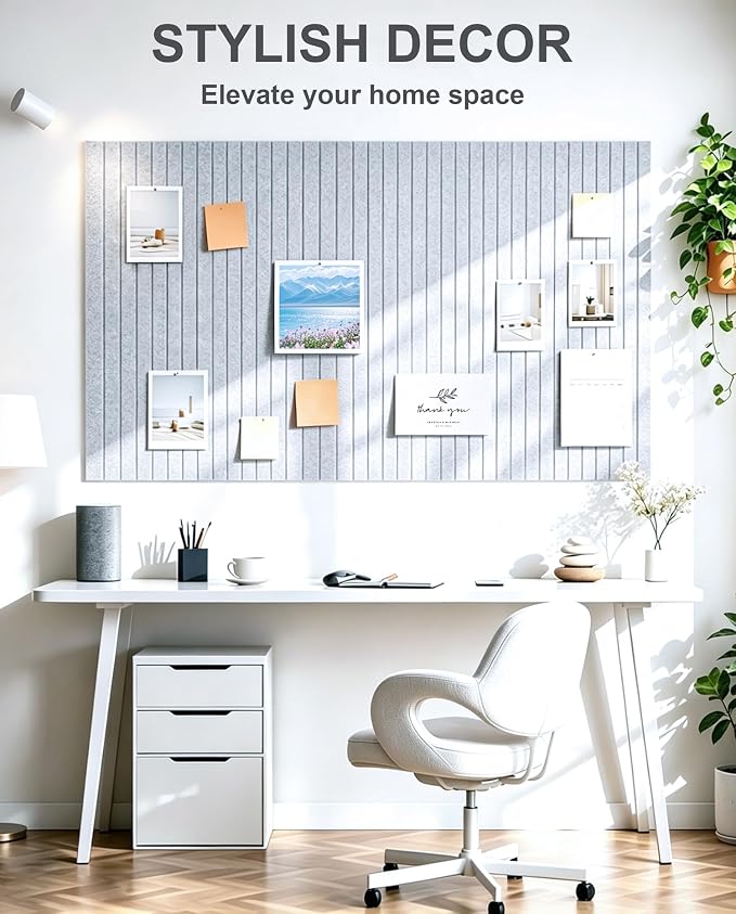 0.47" Thick Felt Pin Board 36"x24" Large Cork Board Alternative 6 Pack 11.81"x11.81"Felt Bulletin Board Wall Tiles Notice Board with 30 Pushpins for Home Office School(Fine-Silver Grey)