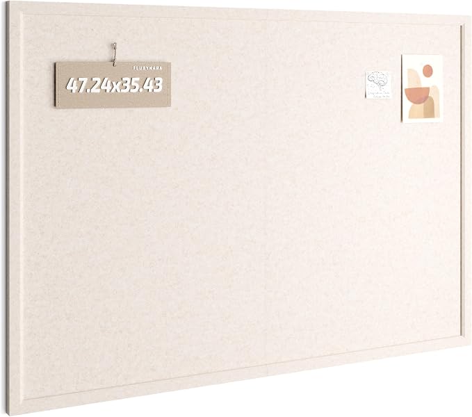 Fluxynara 47.2" x 35.4" Felt Frame Bulletin Board, Oatmeal | Cork Board Alternative with 36 Removable Adhesive Tabs, Foldable Pin Board for Wall, Home, Office, Classroom & Dorm
