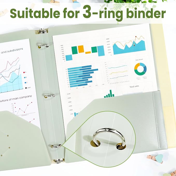 SUNEE 3-Hole Pocket Folders (5 Pack, Vintage Colors) - Recycled Plastic Folders for 3 Ring Binder, with Pockets for Kids, Students, Teachers, Office
