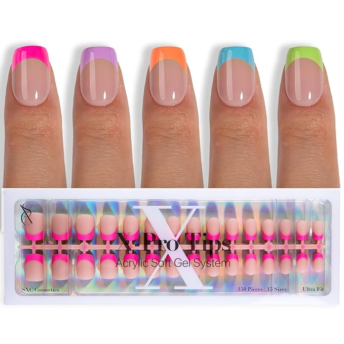SXC Cosmetics X-Pro Tips French Tip Press On Nails - Bright Pastel Glow in the Dark Series (GLOW113-XS Square)