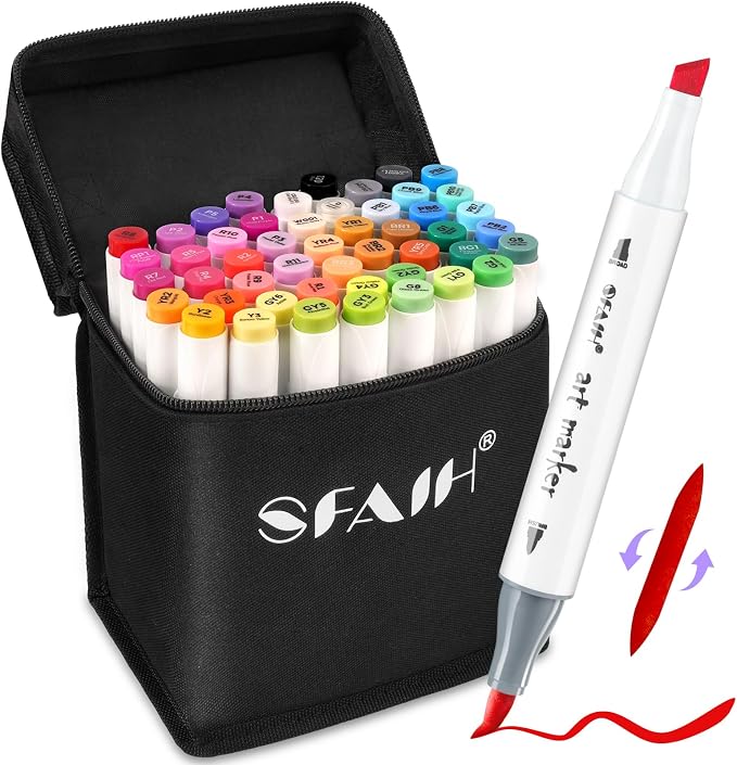 SFAIH 49 Colors Alcohol Markers for Adult Coloring Books–Dual Tip (Brush & Chisel), Art Markers for Artist Drawing Illustration Sketching, Relaxing Coloring Supplies for Stress Relief, Me-Time Gift
